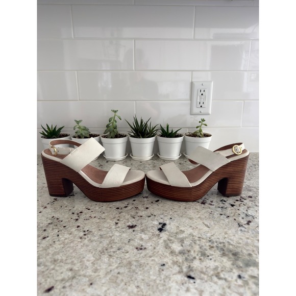 Seychelles White Leather Platform Block Heel Sandals Size 8.5 - Picture 5 of 10